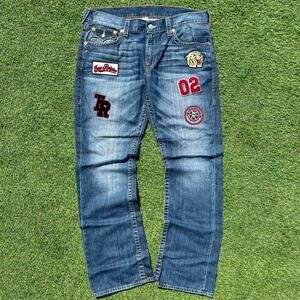 Y2K Styled True Religion jeans with patchwork accents straight relaxed fit